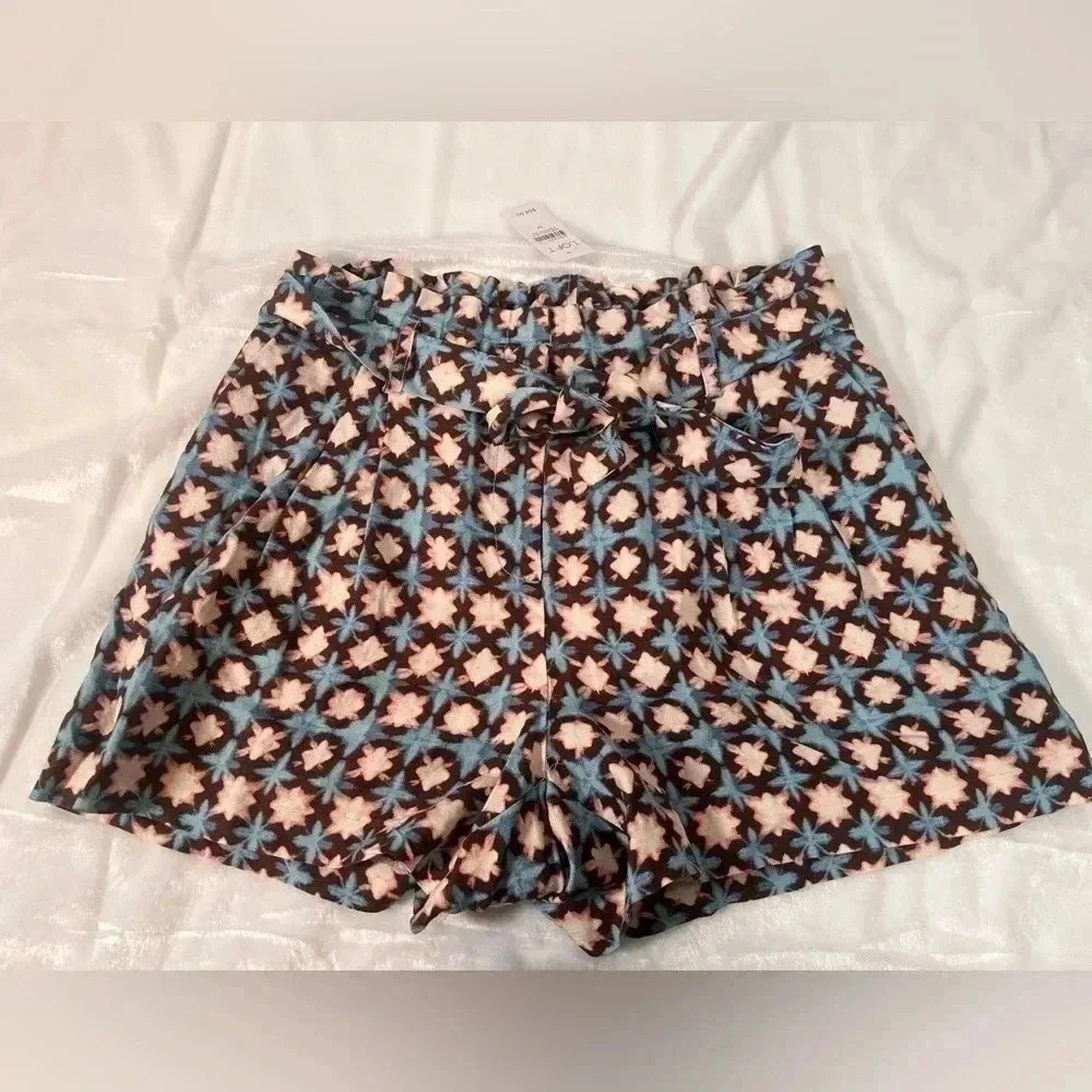 Loft Paperbag Pull On Shorts in Sunwashed Floral Linen Blend NEW